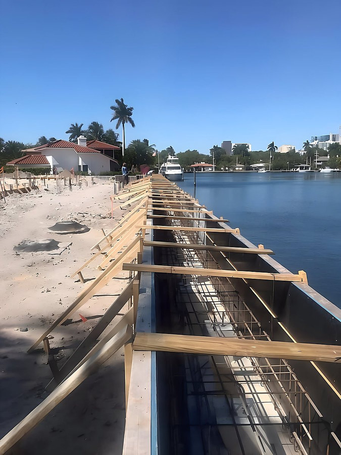 Seawall forming and steel reinforcement installation — South Florida by Contour Marine